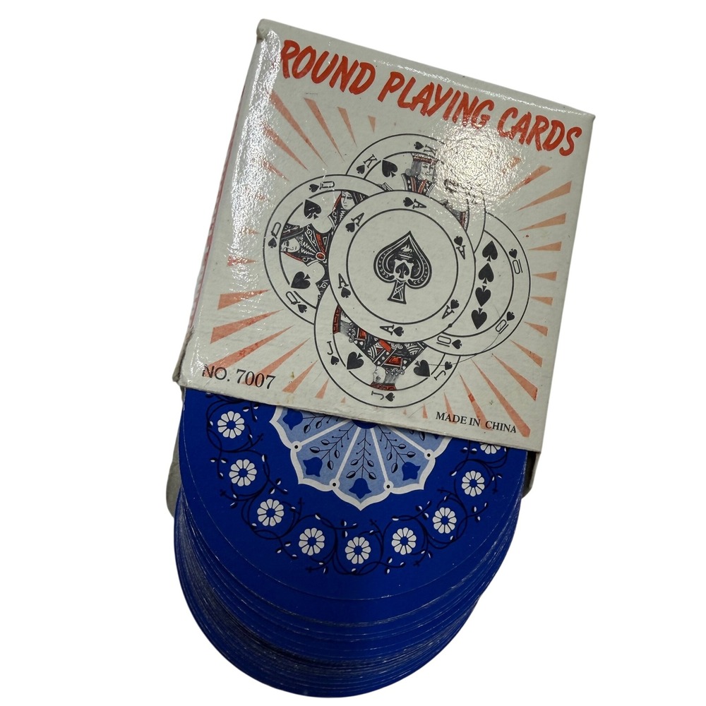 Vintage Round Playing Cards Blue Floral Mandala Circular Deck No. 7007 Novelty